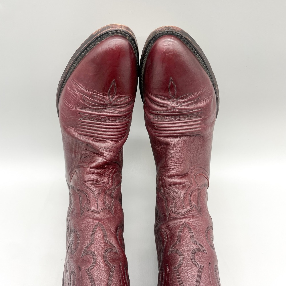 VTG Dan Post Mens 9.5 B Milwaukee Cowboy Boots Dark Cherry Leather Western Rodeo - Picture 11 of 12